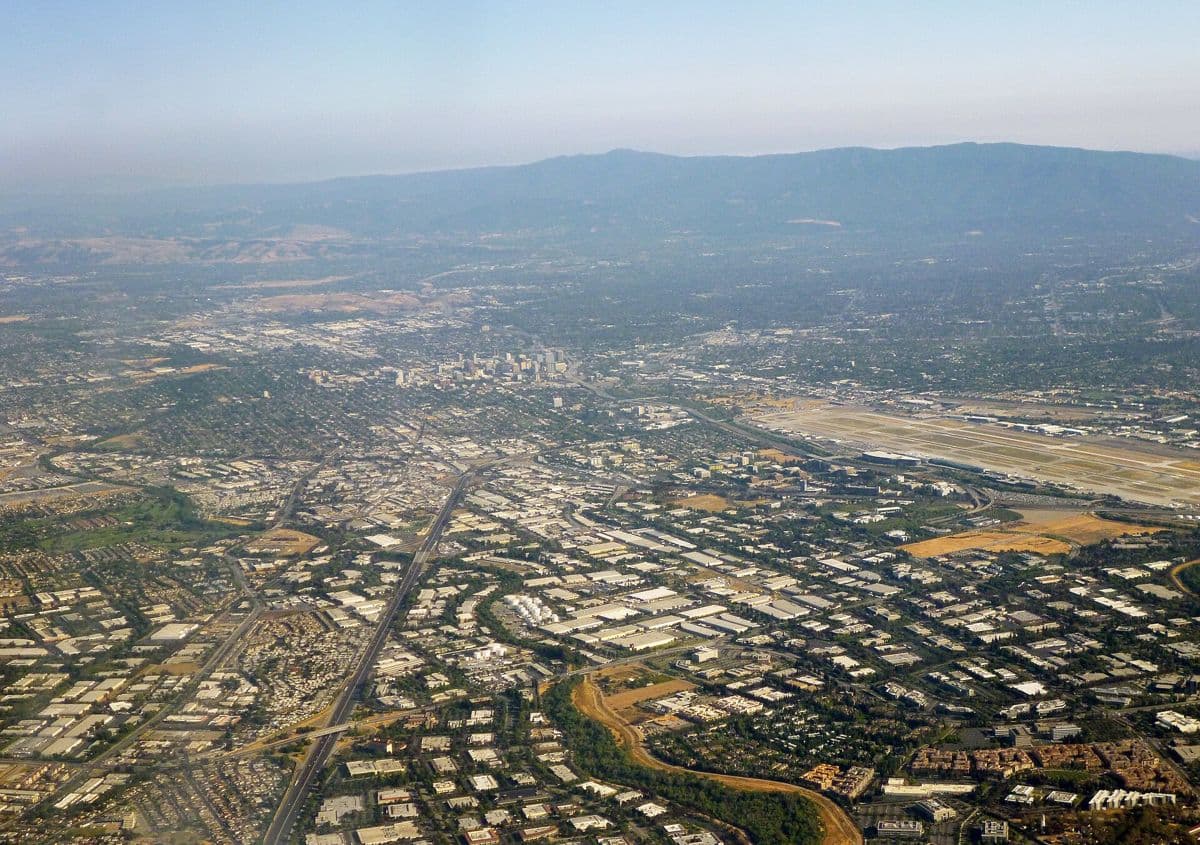 An aerial view of Silicon Valley's urban sprawl.
